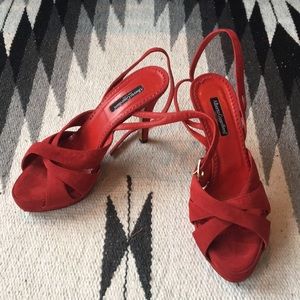 Alberto Guardiani red suede platform pumps
